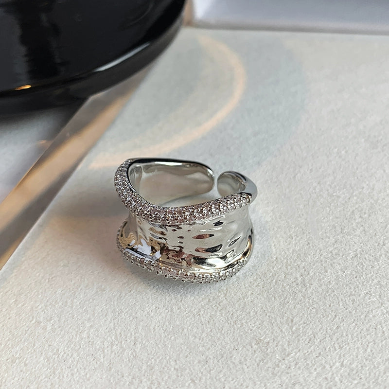 European and American irregular diamond-set wide version index finger opening ring women's niche design sense fashion personality gold finger ring