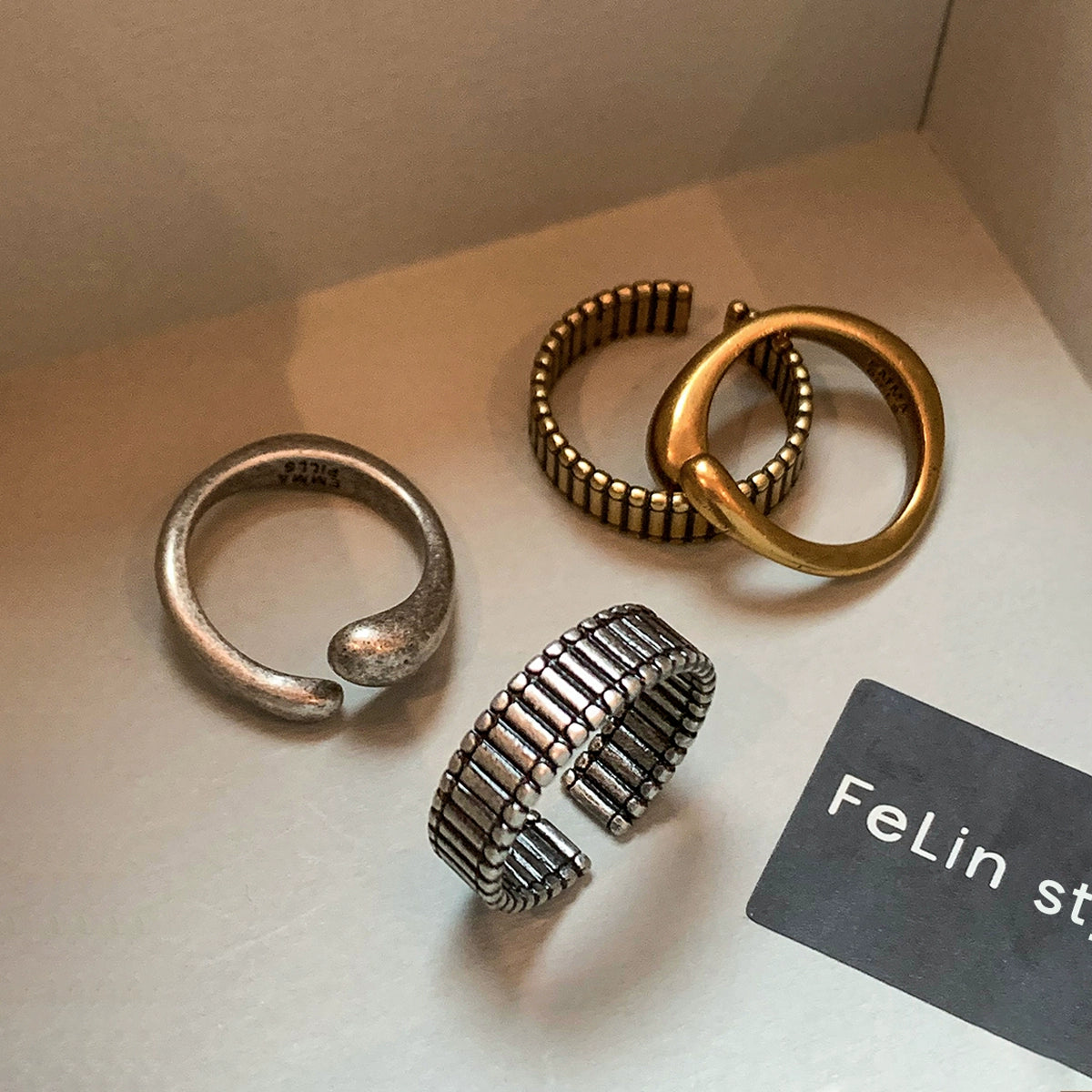 Niche design retro silver gold old ring female European and American trendy brand American index finger middle finger open ring ring