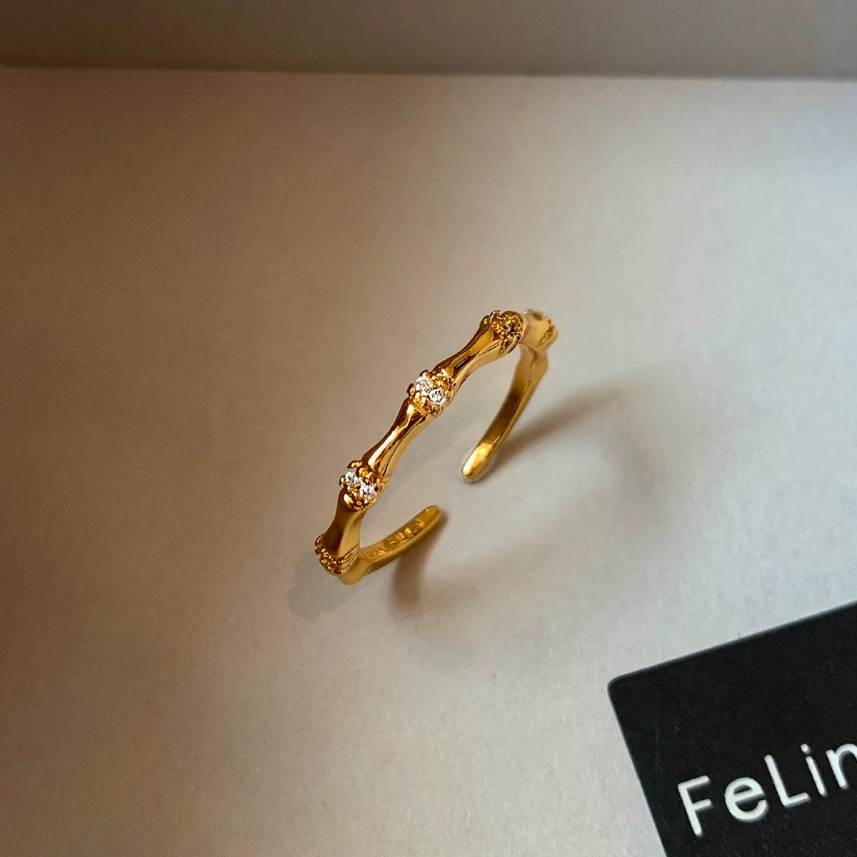 Emerald white diamond zircon opening adjustable bamboo ring women's light luxury exquisite fashion high sense middle index finger