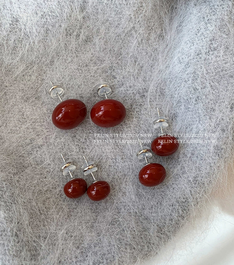 925 silver needle cherries 2025 New Year's Eve red stud earrings women's high-end earrings new high-end temperament earrings