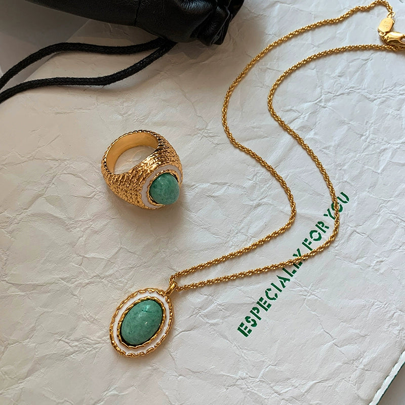 Retro enamel color Tianhe gemstone necklace women's new Chinese style 2025 new popular light luxury niche sweater chain neck chain