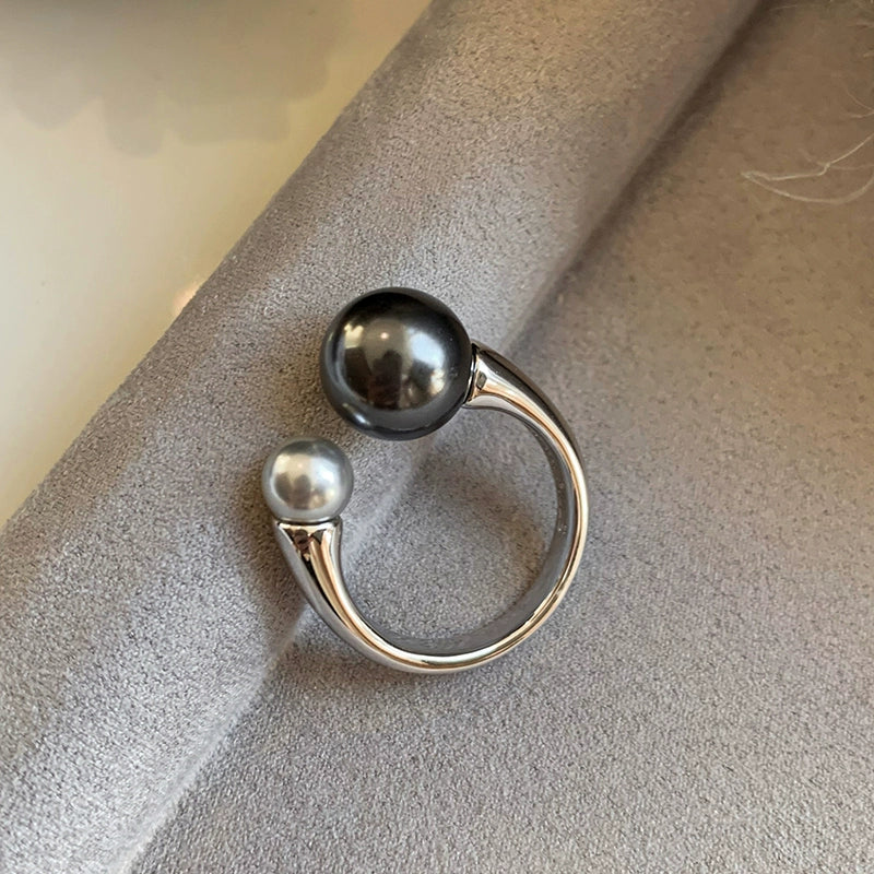 Tahitian black silver gray pearl open middle finger index finger ring women's fashion personality exquisite light luxury high-end niche