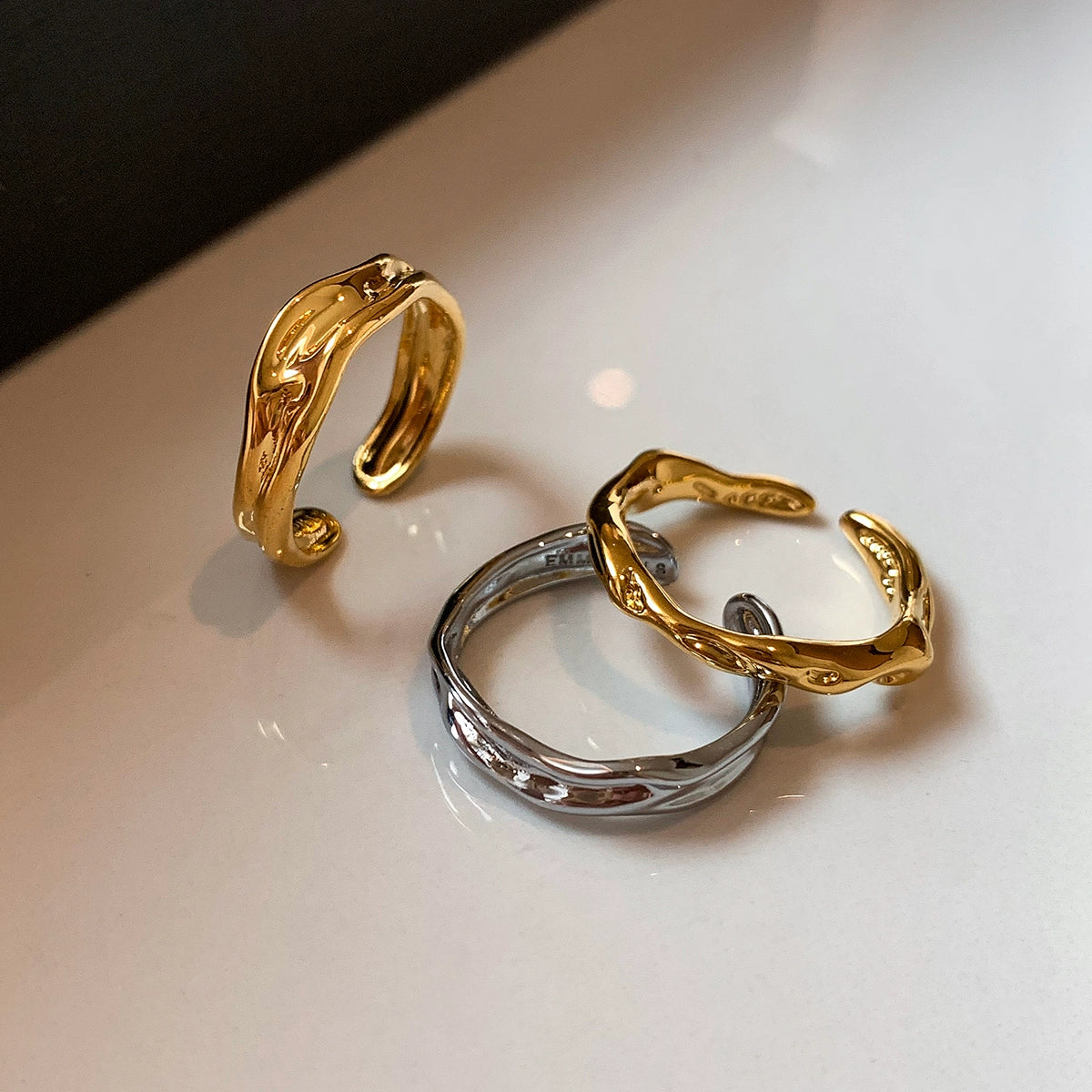 European and American irregular metal plain ring gold and silver middle finger index finger opening ring women's opening adjustable light luxury advanced