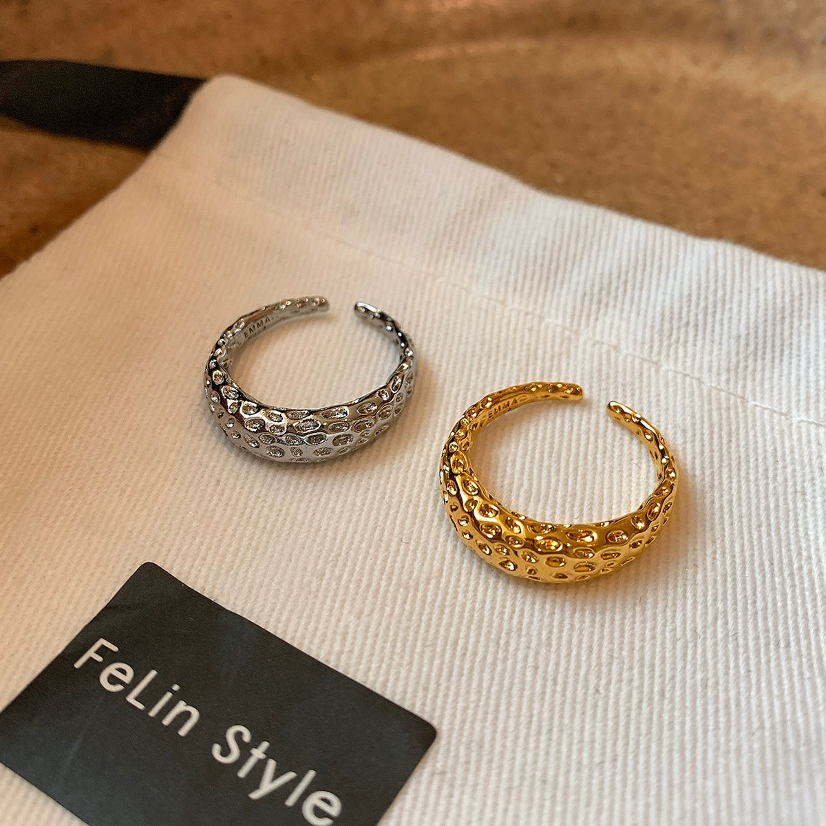 Volcanic rock beauty exaggerated personality metal does not fade adjustable opening index finger ring women's light luxury niche high sense