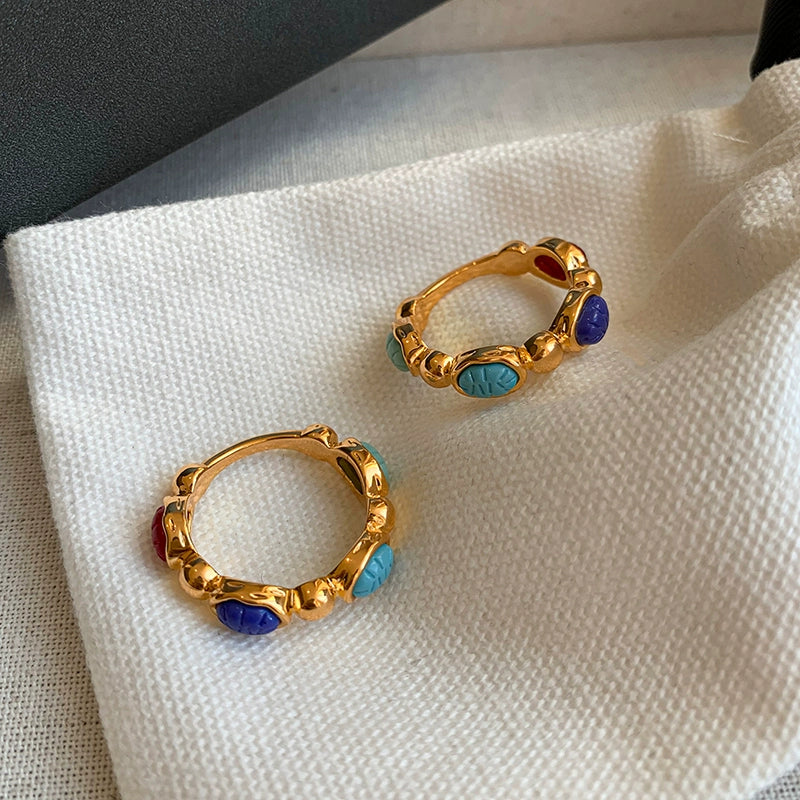 European and American French medieval colored gemstones, middle finger index finger ring, women's fashion personality, light luxury, niche, exquisite and advanced sense