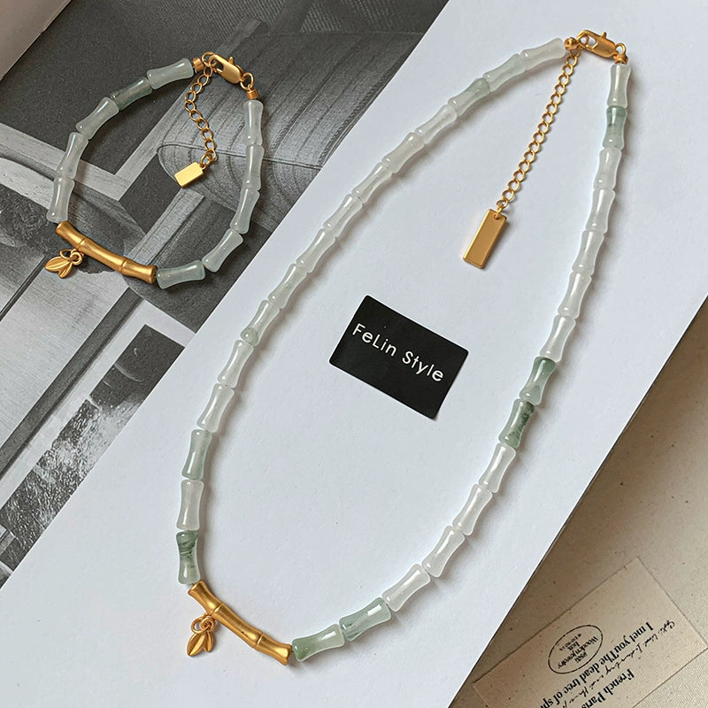 New Chinese natural jade bamboo bamboo necklace women's accessories light luxury high sense 2025 new sweater chain neck chain
