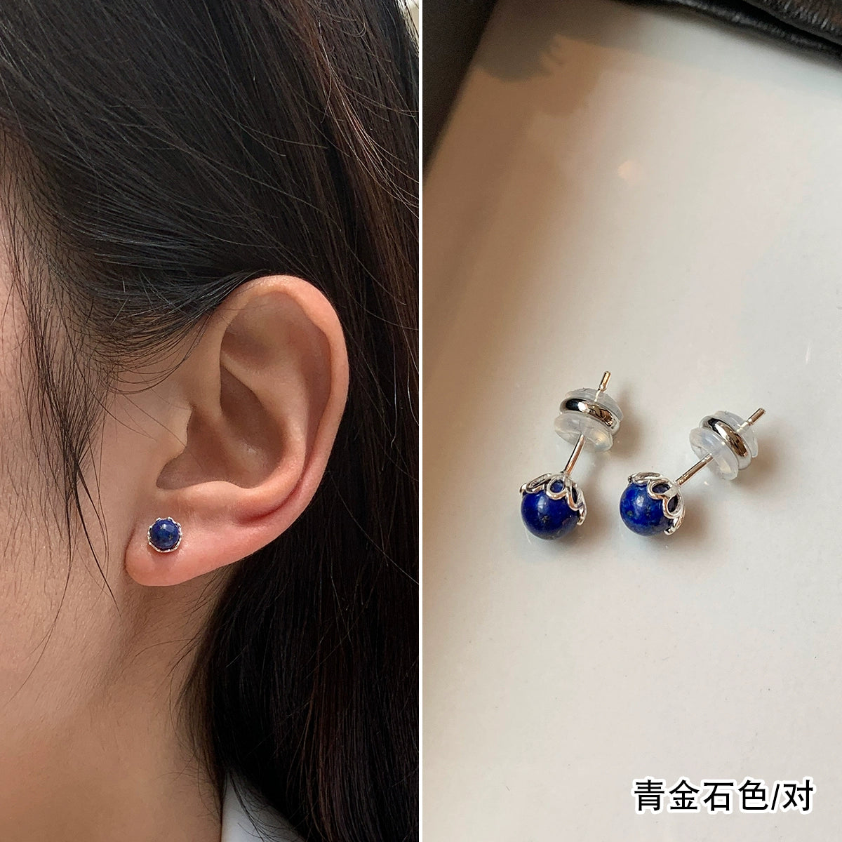 S999 sterling silver natural red and blue gemstone turquoise earrings women's small exquisite ear hole earrings 2025 new