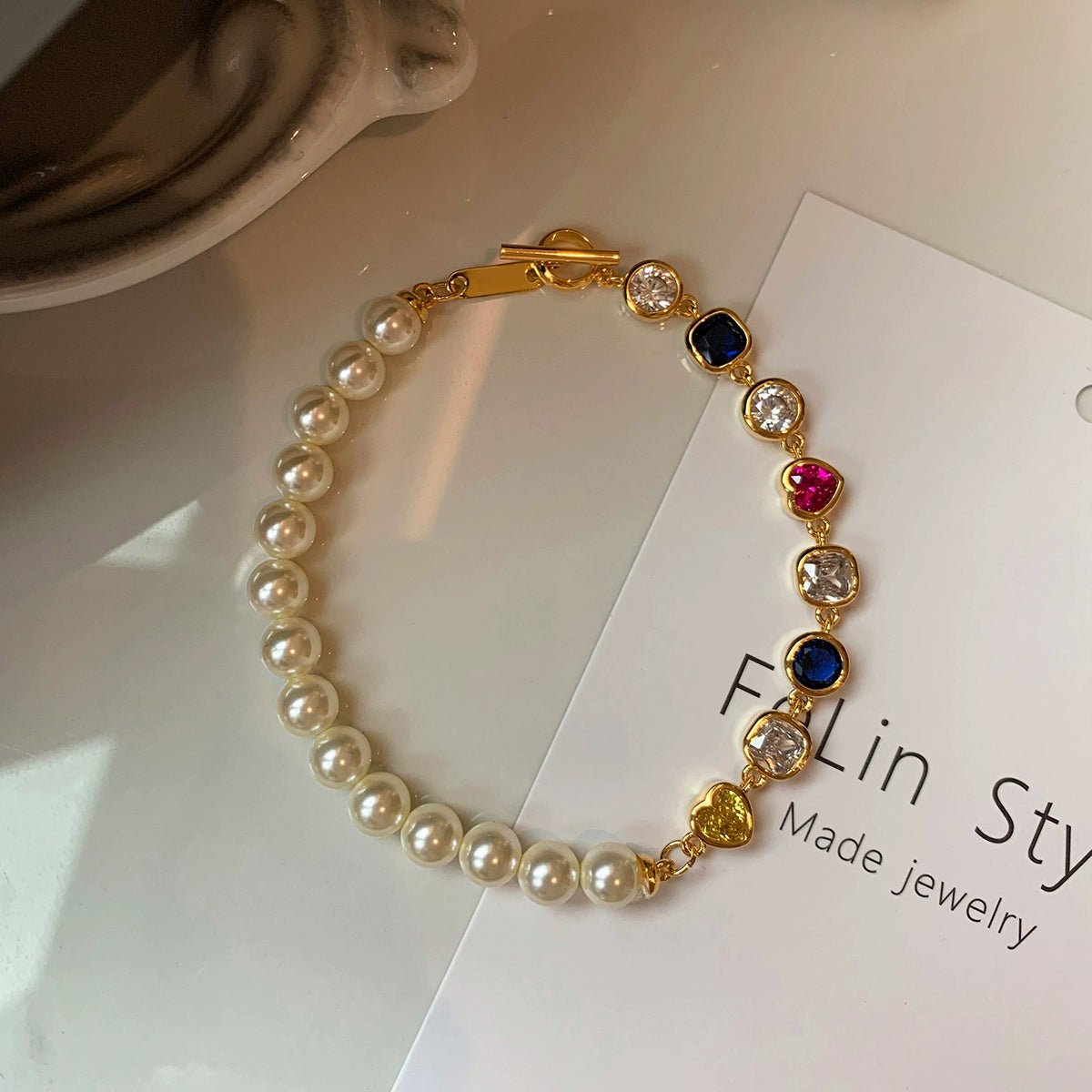 Huge good-looking dopamine pearl colored zircon bracelet women's summer light luxury niche exquisite 2025 new popular bracelet