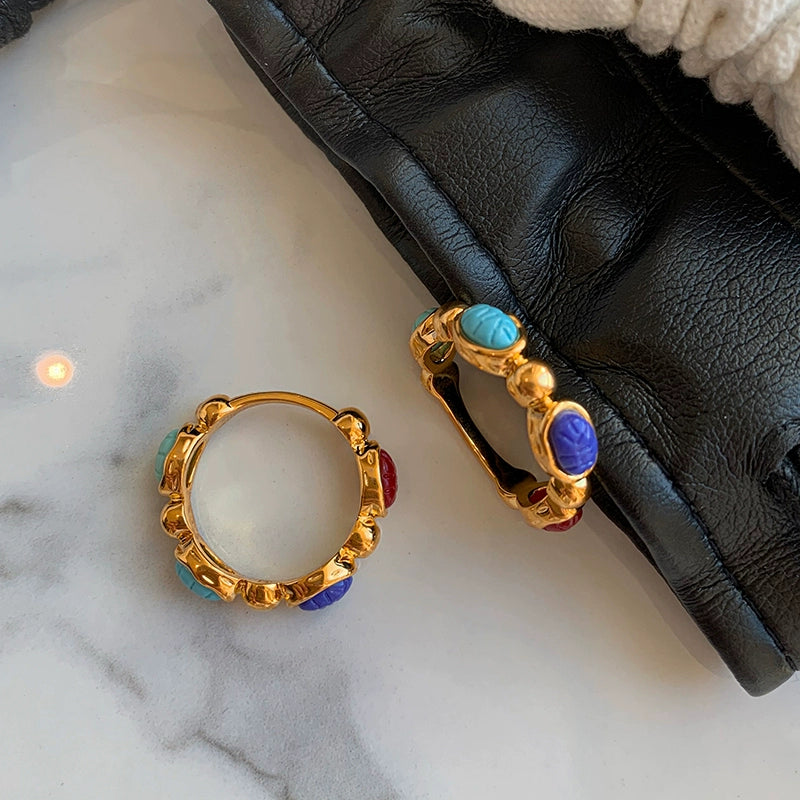 European and American French medieval colored gemstones, middle finger index finger ring, women's fashion personality, light luxury, niche, exquisite and advanced sense