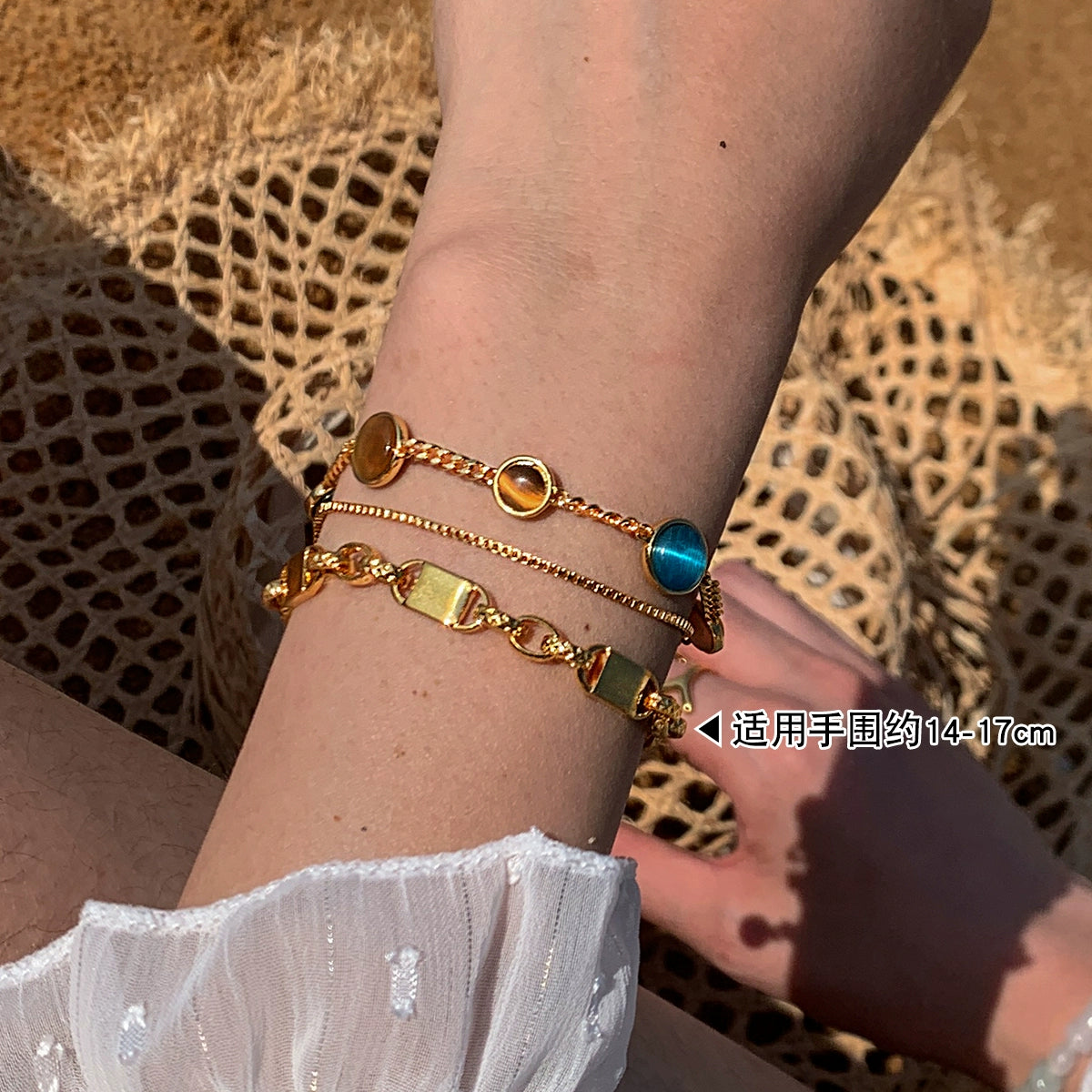 Double-layer stacked opal aquamarine metal bracelet women's light luxury exquisite fashion high-end French temperament bracelet