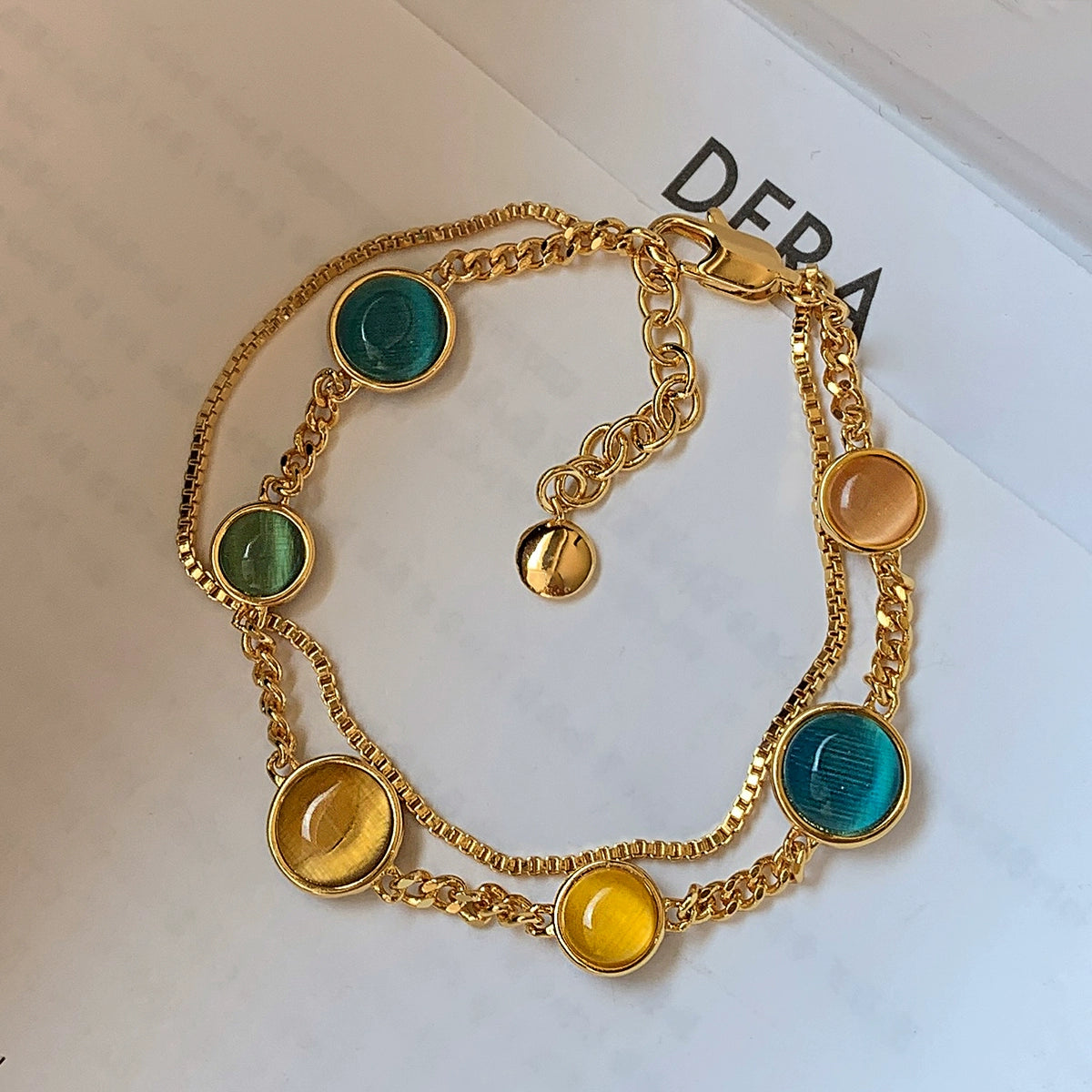 Double-layer stacked opal aquamarine metal bracelet women's light luxury exquisite fashion high-end French temperament bracelet