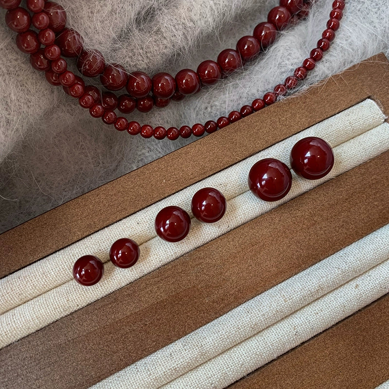 S925 silver needle red stud earrings women are suitable for Chinese New Year jewelry 2025 new high-end red pearl earrings earrings