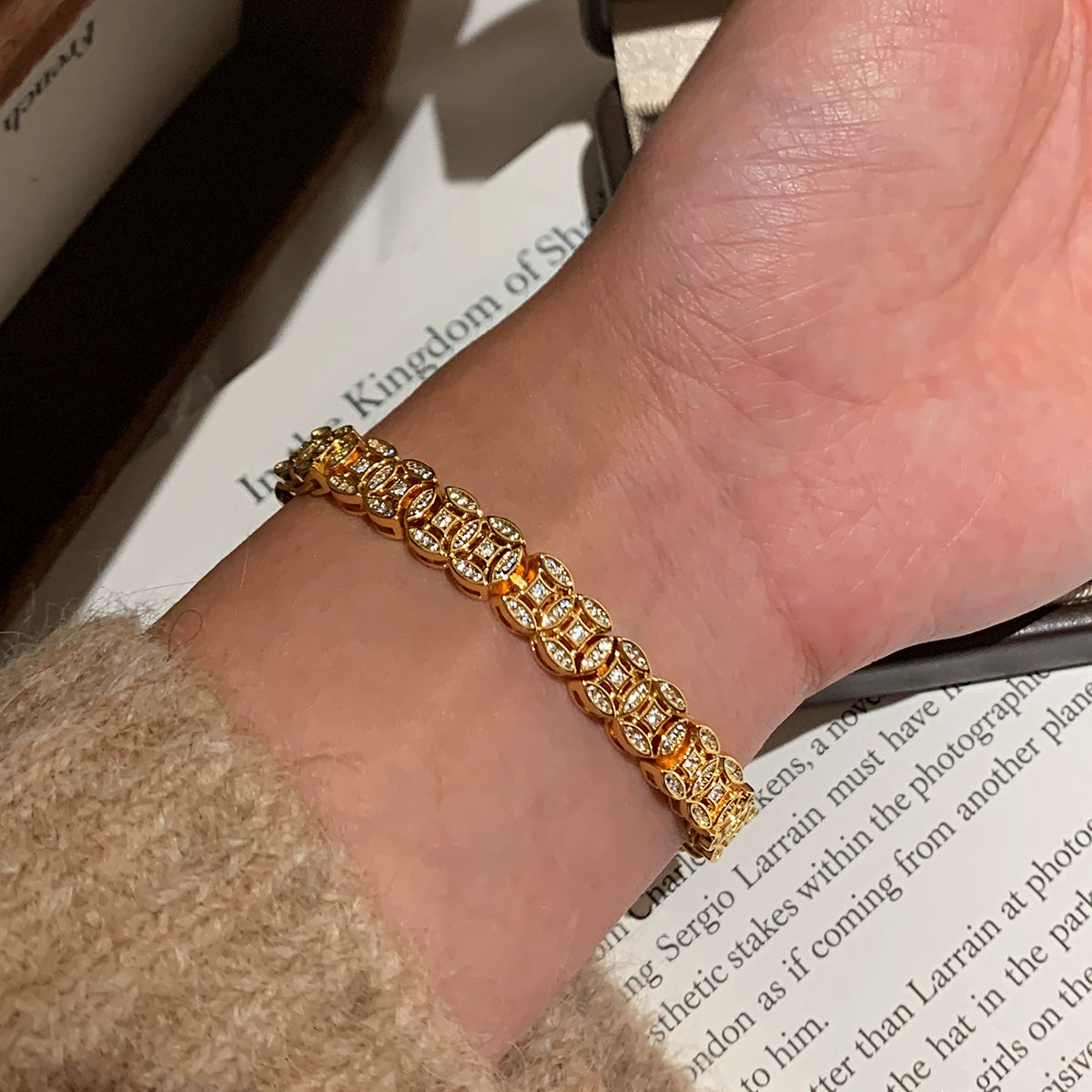 Coiled copper coin bracelet women's light luxury exquisite fashion high sense five emperors money fortune metaphysical gold diamond bracelet