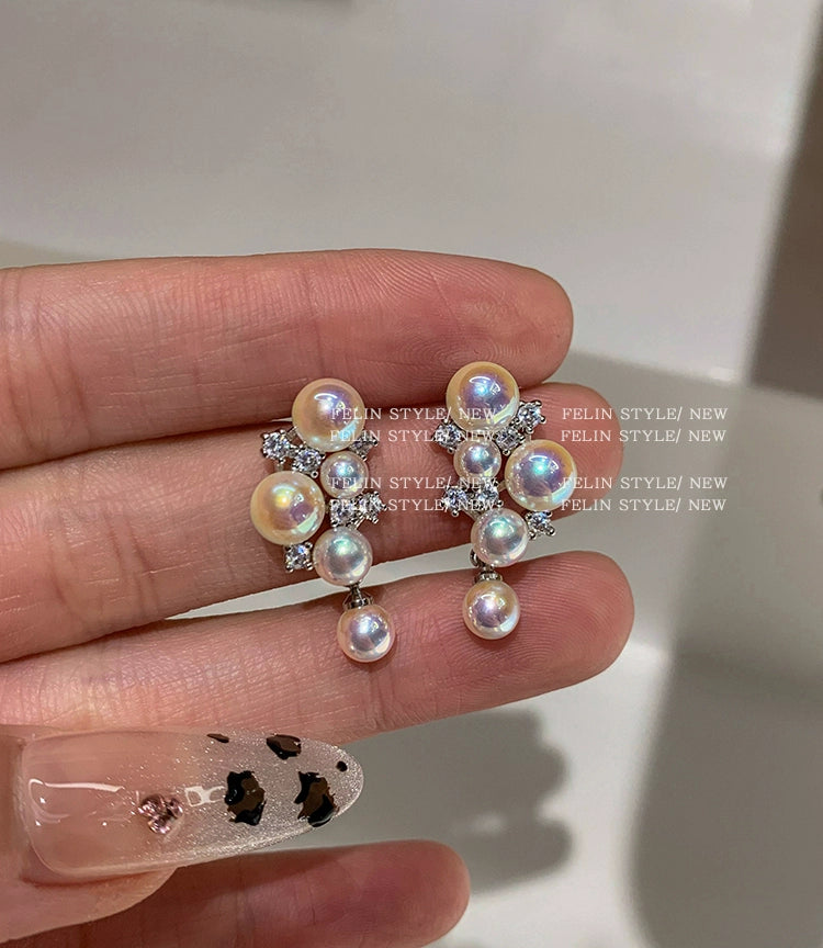 S925 silver needle real hemp silver gray grape pearl stud earrings women's unique 2025 new high-end earrings earrings