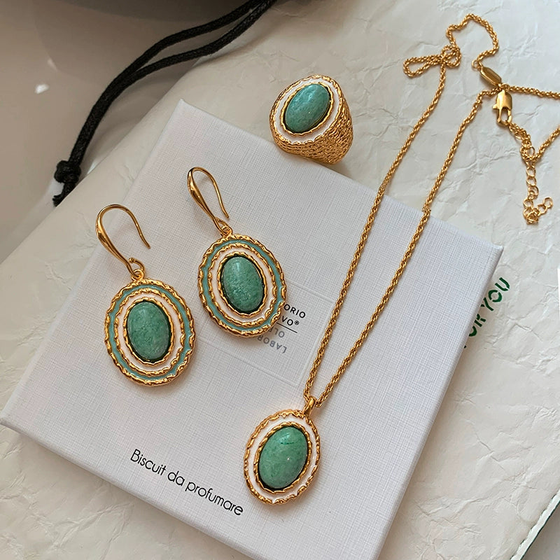 Retro enamel color Tianhe gemstone necklace women's new Chinese style 2025 new popular light luxury niche sweater chain neck chain