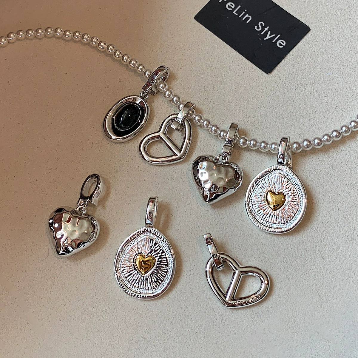 Love Round Shield Necklace Pendant DIY Jewelry Accessories Metal Silver Universal Buckle Pendant Light Luxury Premium Sense