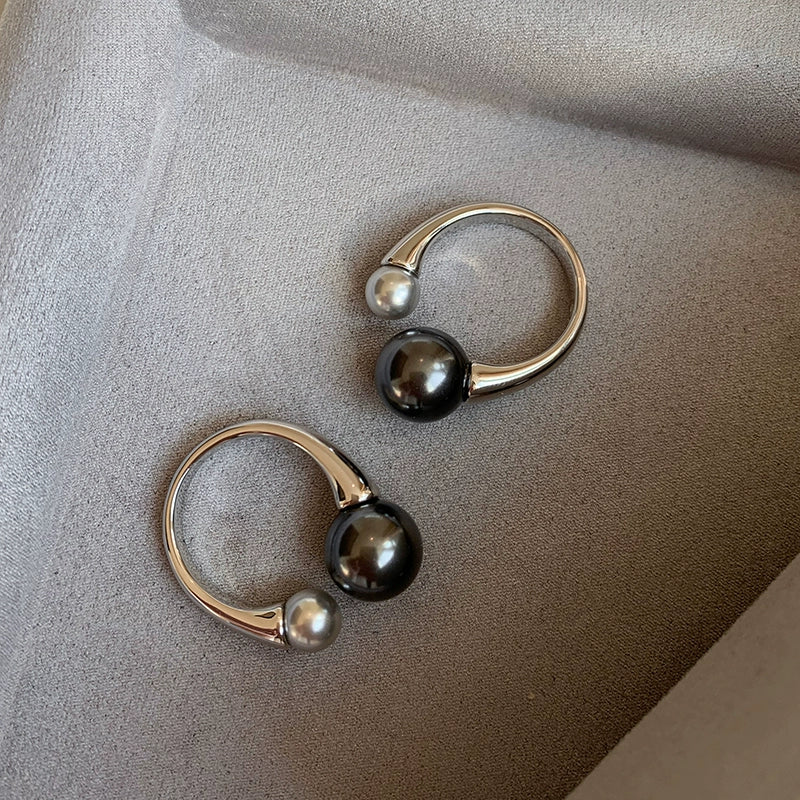 Tahitian black silver gray pearl open middle finger index finger ring women's fashion personality exquisite light luxury high-end niche