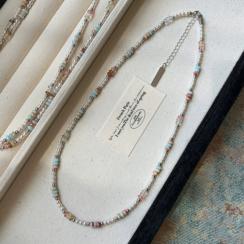 Natural stone pearl colored glazed dopamine beaded bracelet women's summer light luxury niche 2025 new bracelet