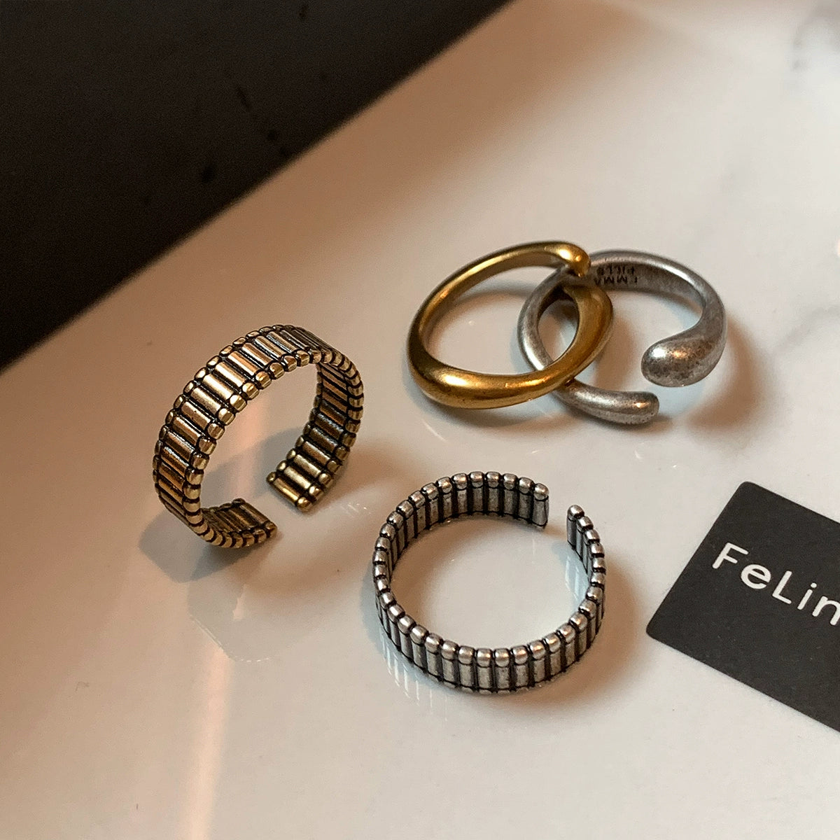 Niche design retro silver gold old ring female European and American trendy brand American index finger middle finger open ring ring