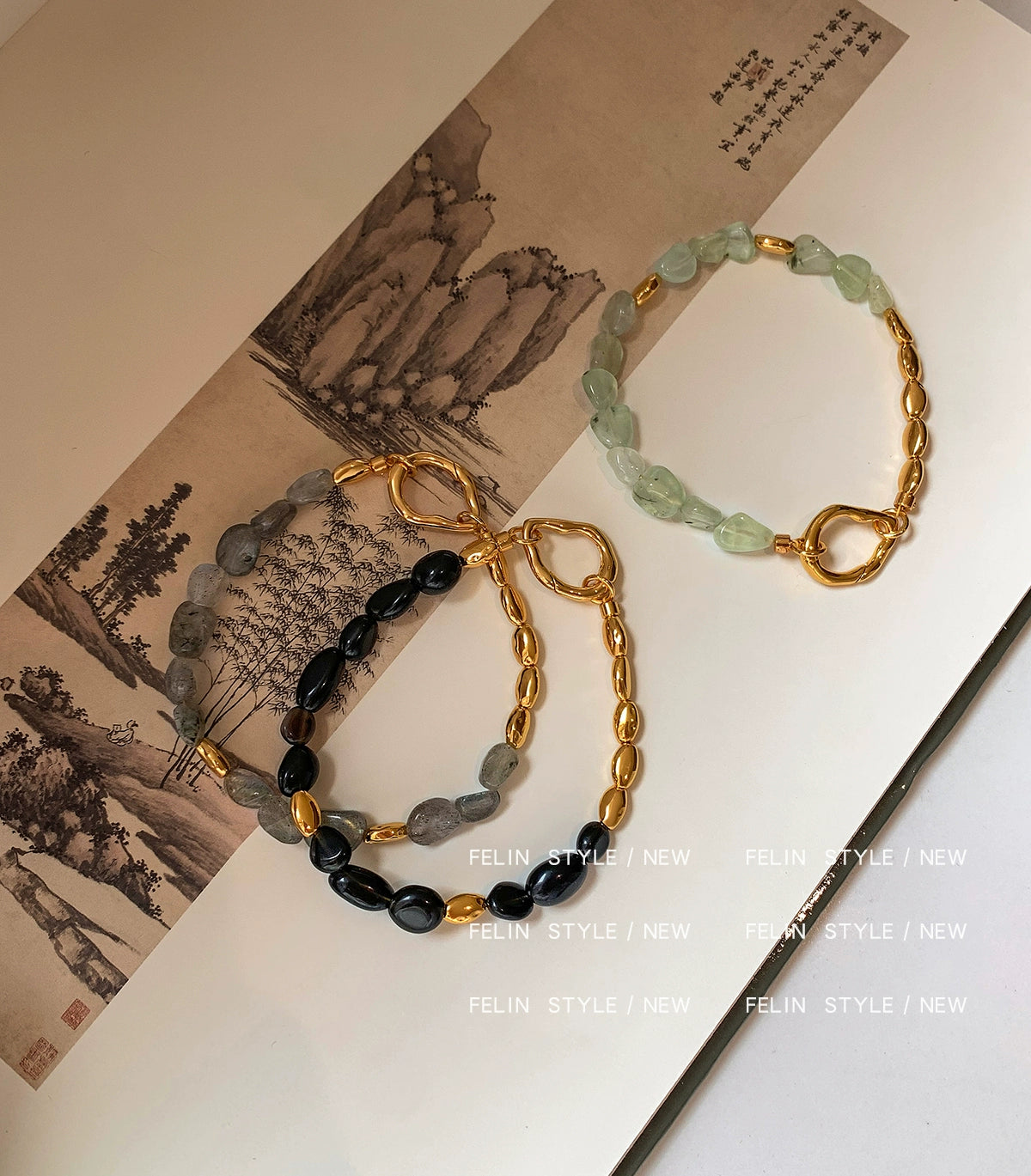 Powder spar metal Doudou bracelet women's summer light luxury niche exquisite fashion 2025 new beaded stone bracelet
