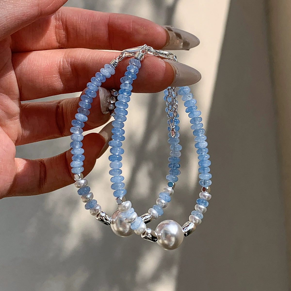 Natural pearl aquamarine pearl beaded bracelet women's summer light luxury exquisite fashion high-end bracelet jewelry