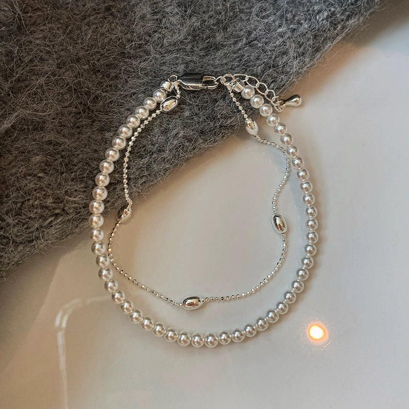 925 sterling silver Australian white millet bead pearl bracelet women's light luxury niche exquisite double-layer stacking