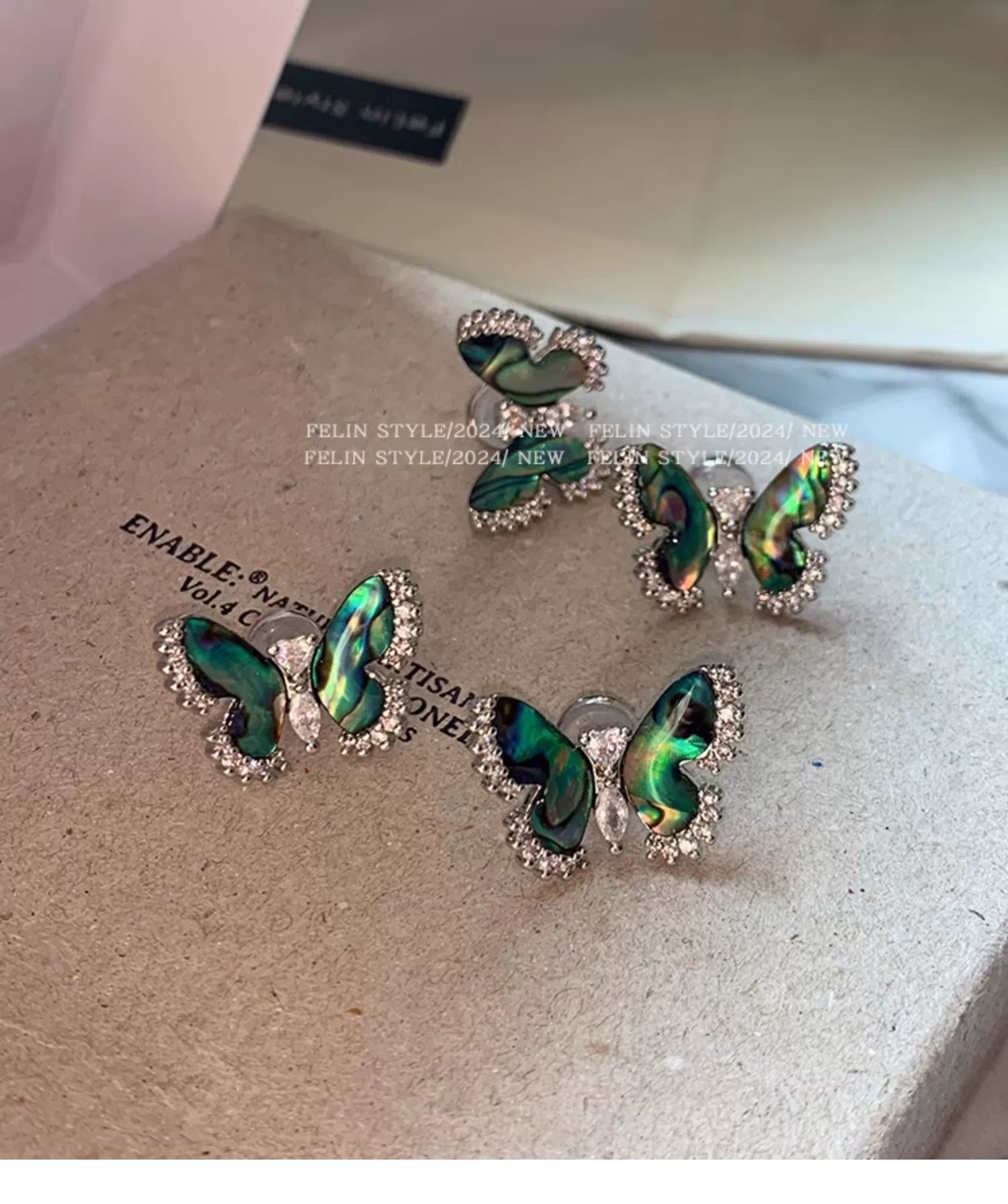 Sterling Silver Needle Symphony Deep Sea Abalone Fritillary Butterfly Stud Earrings Women's Light Luxury Niche 2025 New High-end Earrings Earrings