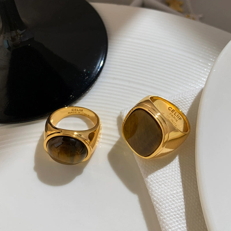 Rad retro large size tiger's eye stone index finger ring women's medieval niche design sense high fashion personality