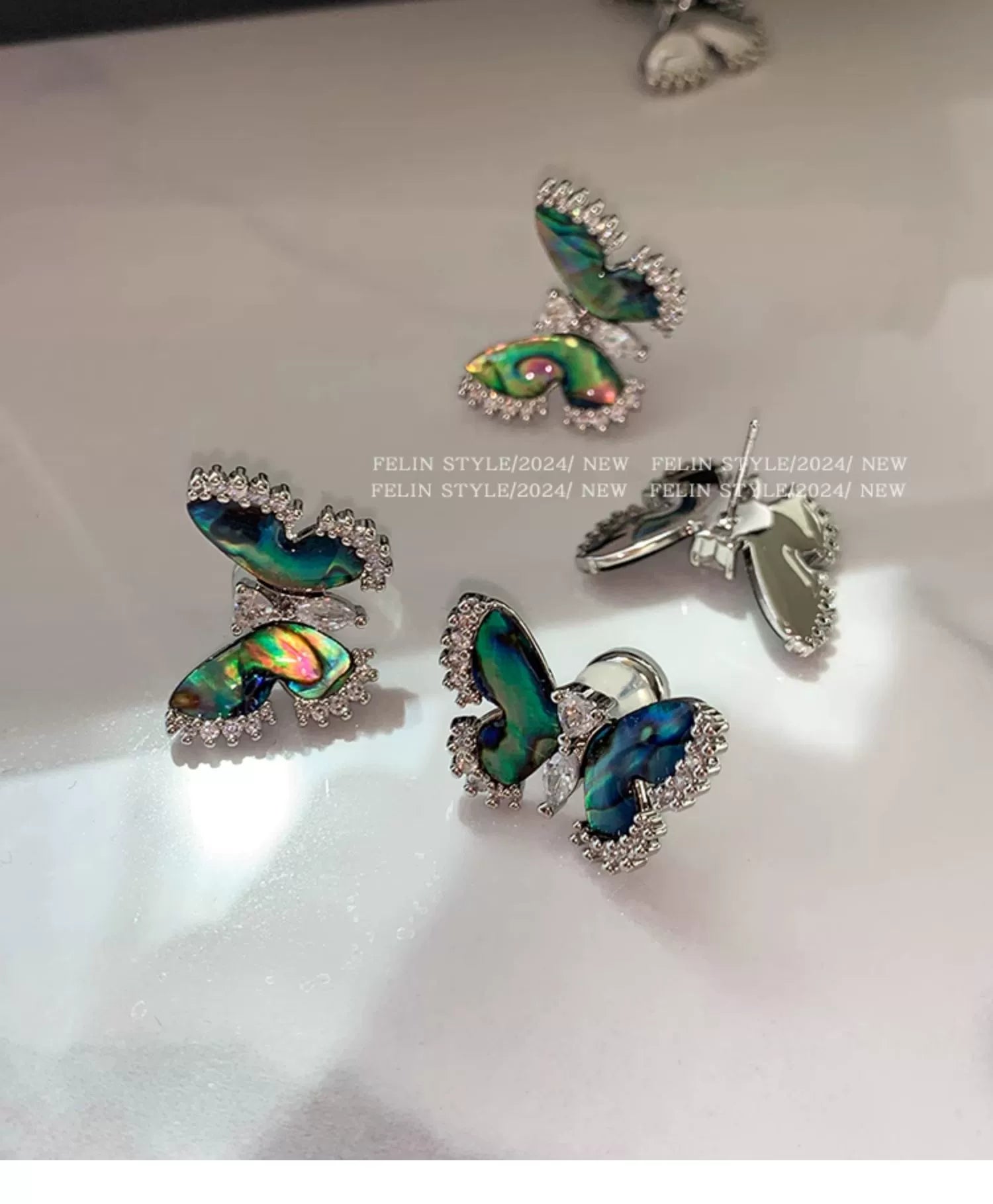 Sterling Silver Needle Symphony Deep Sea Abalone Fritillary Butterfly Stud Earrings Women's Light Luxury Niche 2025 New High-end Earrings Earrings