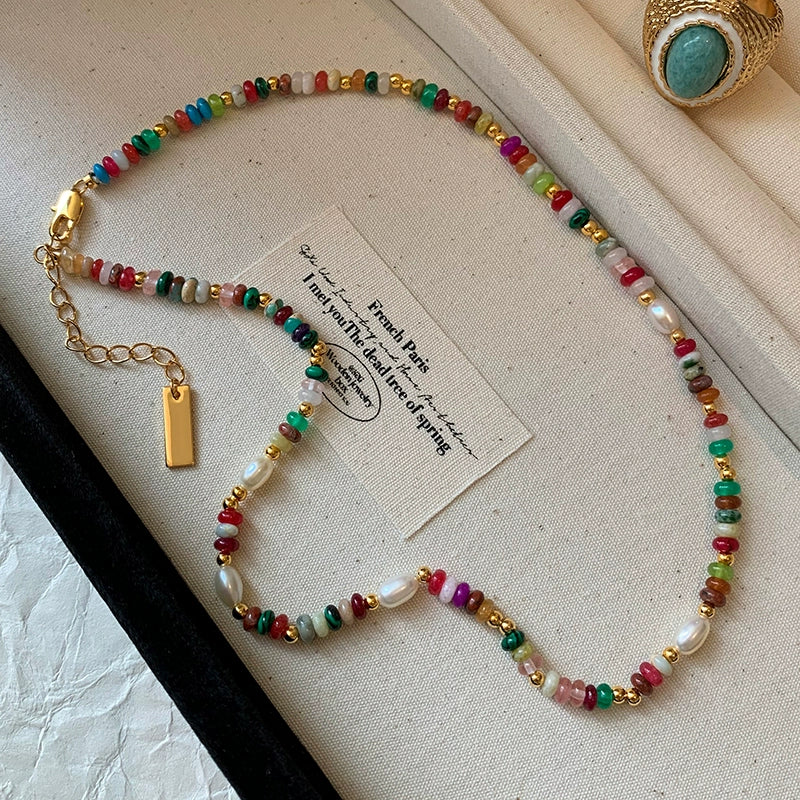 Natural stone pearl colored glazed dopamine beaded bracelet women's summer light luxury niche 2025 new bracelet