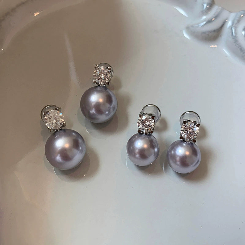Sterling silver French purple pearl Princess Diana earrings women's high-end French light luxury high-end 2025 new stud earrings
