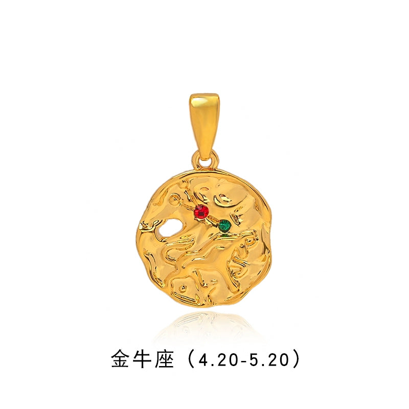 Twelve constellations gold coin pendant dopamine color beaded necklace women's summer accessories light luxury niche collarbone chain