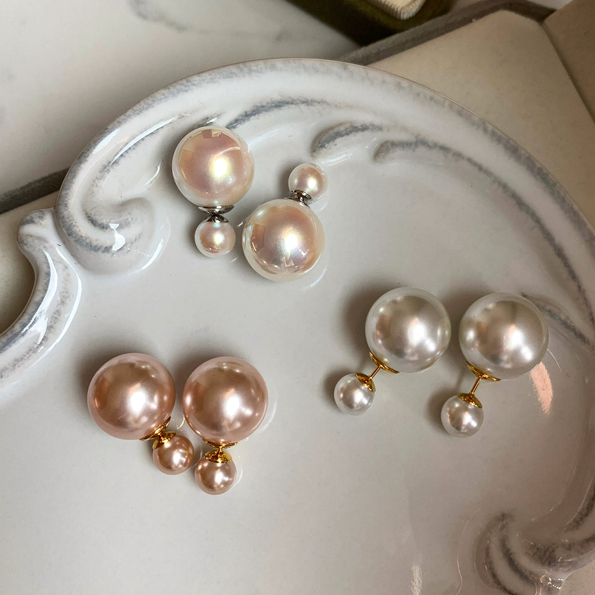 925 Silver Needle S Home Aurora Size Pearl Earrings Women's Light Luxury Premium French Stud Earrings