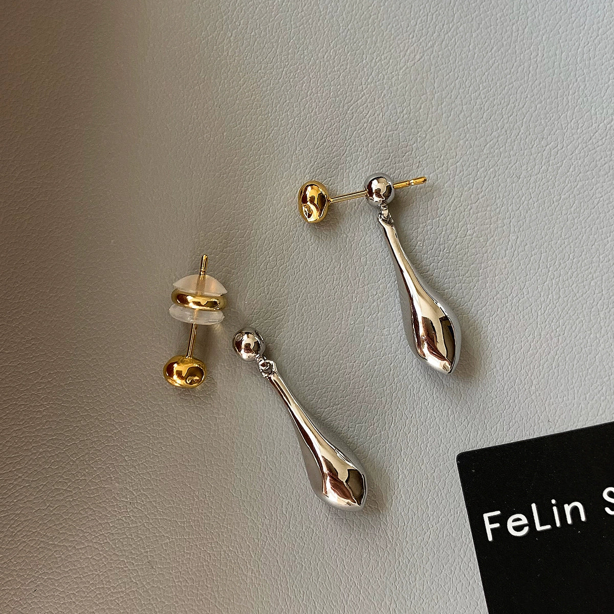 925 Silver Needle Gold Silver Water Drop Earrings Women's Face Small Light Luxury Premium 2025 New Metal Earrings Earrings
