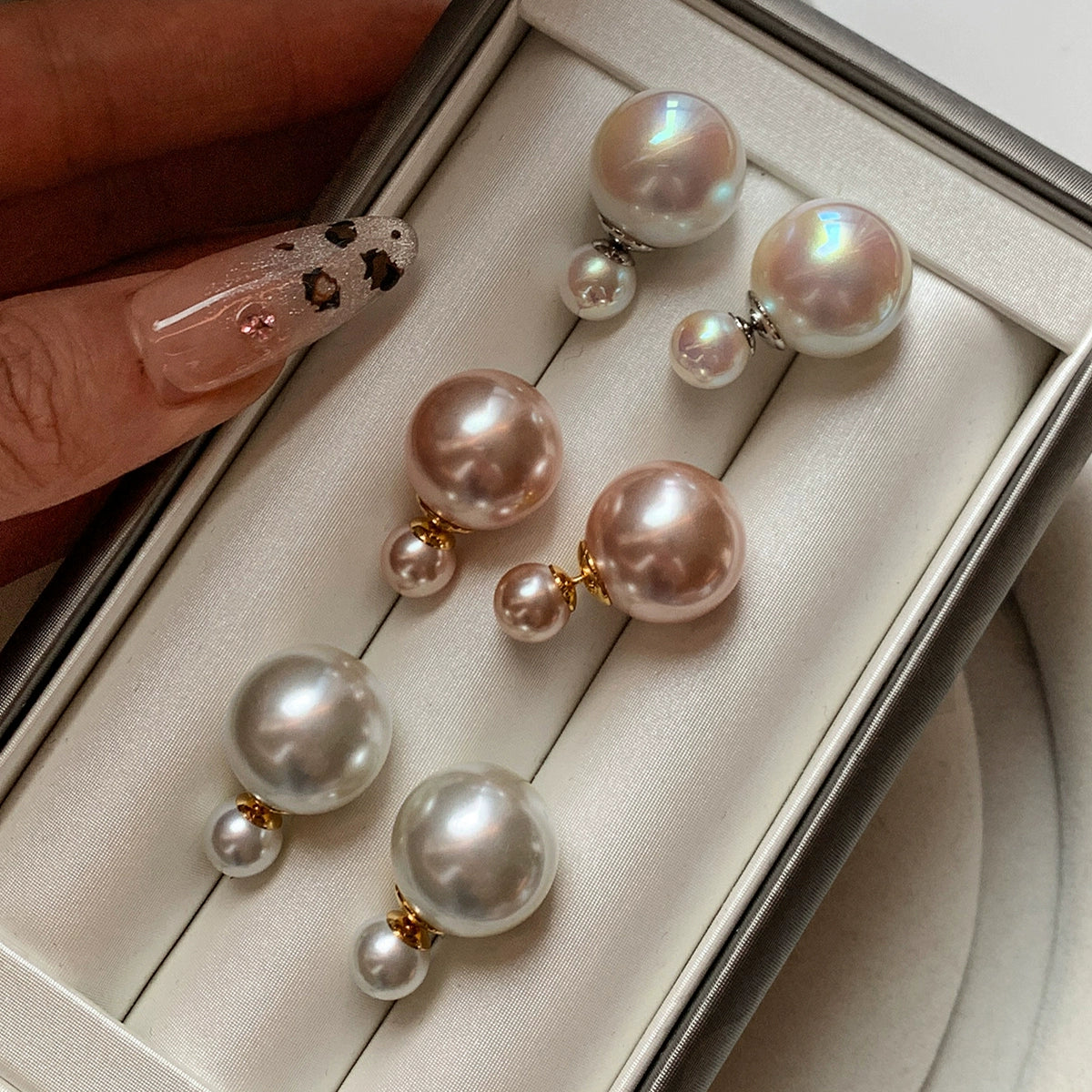 925 Silver Needle S Home Aurora Size Pearl Earrings Women's Light Luxury Premium French Stud Earrings