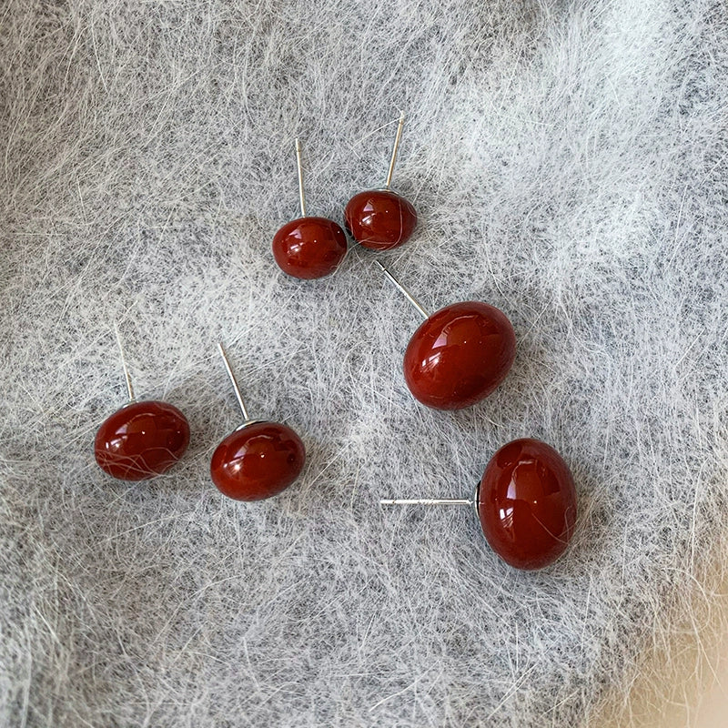 925 silver needle cherries 2025 New Year's Eve red stud earrings women's high-end earrings new high-end temperament earrings