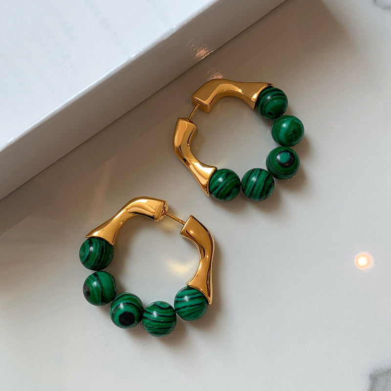 French retro natural malachite tiger's eye earrings women's niche design sense high-end unique earrings earrings earrings