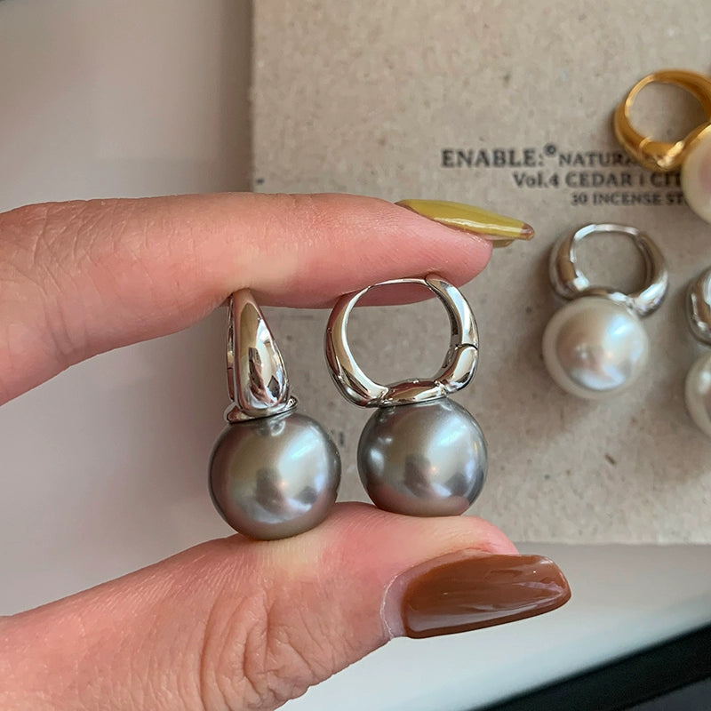 French real hemp silver gray Australian white pearl earrings women's new niche high-end temperament earrings stud earrings