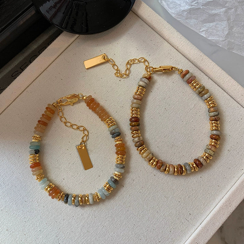 Color natural stone beaded bracelet girls high-end light luxury niche exquisite 2025 new popular bracelet jewelry