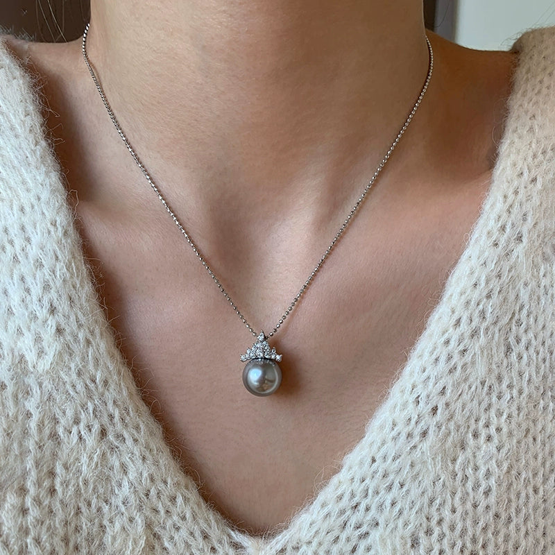 925 sterling silver ice and snow queen single pearl pendant necklace women's high-end light luxury 2025 new neck chain sweater chain