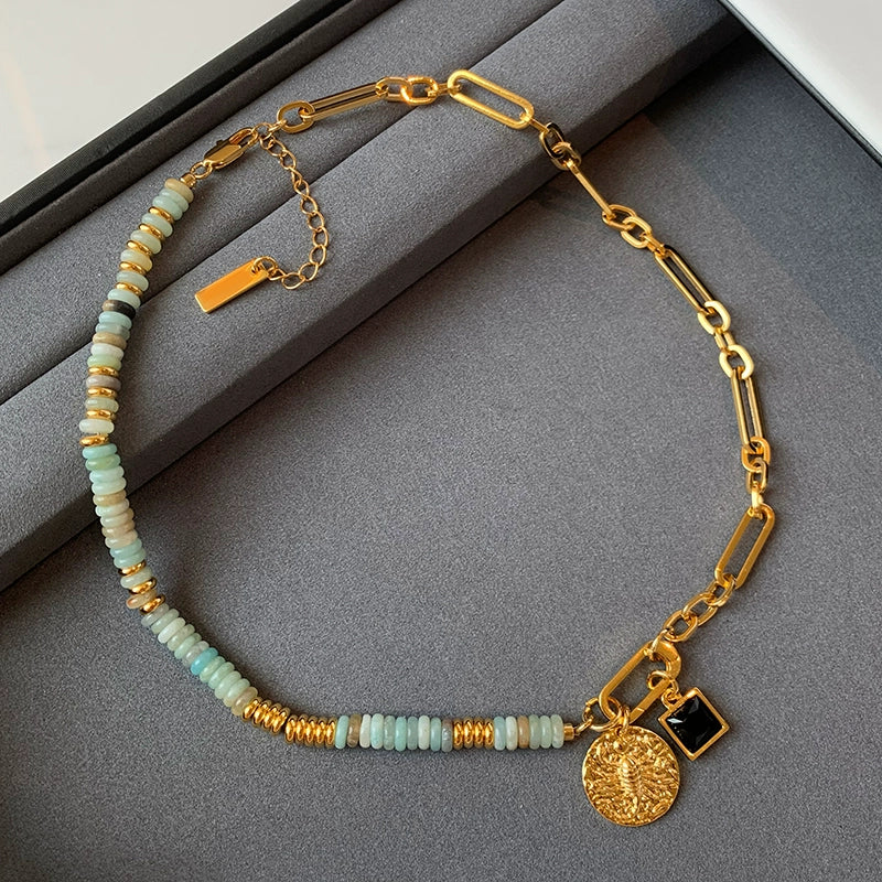 12 constellation natural stone beaded necklace women's accessories summer Europe and America 2025 new light luxury high-end exaggerated neck chain