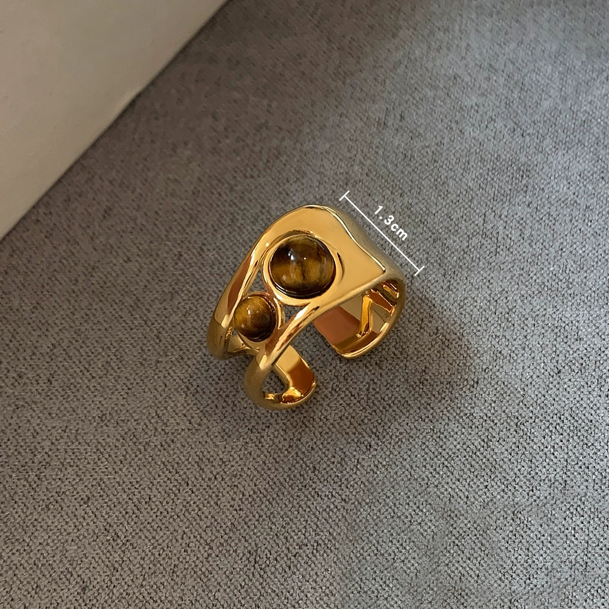 Natural tiger's eye stone wide version open index finger ring women's light luxury niche design advanced sense European and American style ins retro