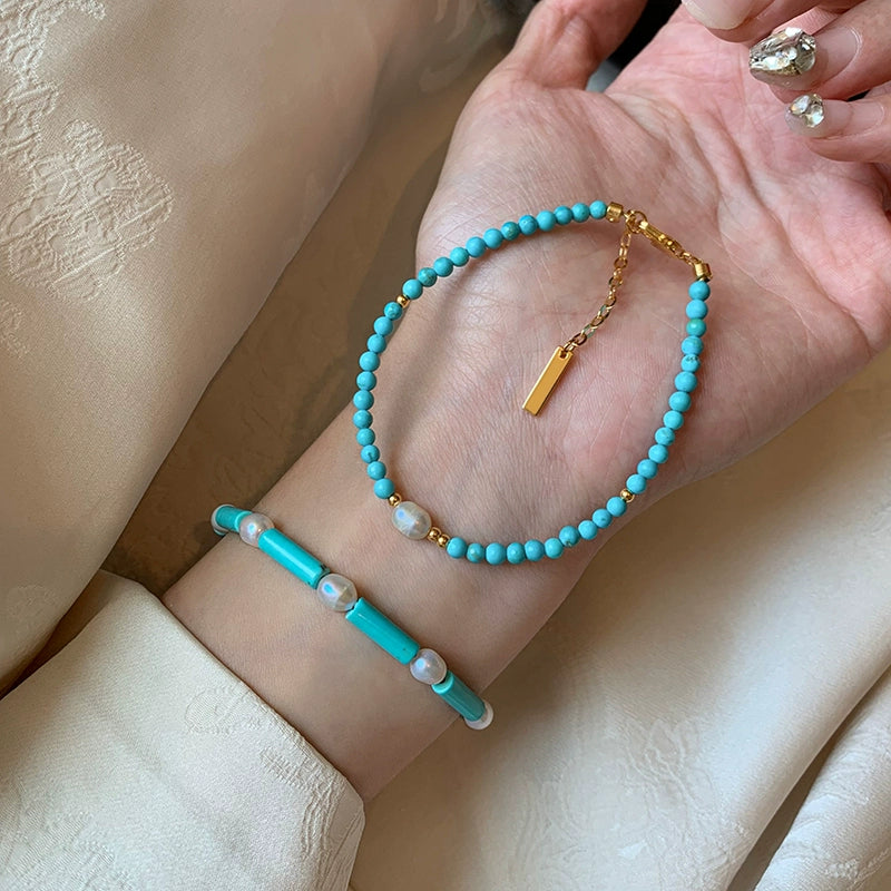 Natural pearl turquoise beaded emotional stability bracelet women's light luxury high-end exquisite 2025 new bracelet