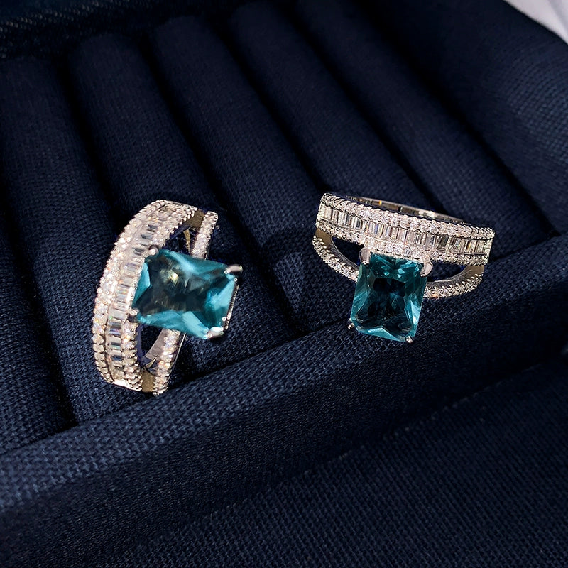 European and American diamond index finger sapphire ring women's fashion personality ins tide light luxury niche design sense exaggerated ring