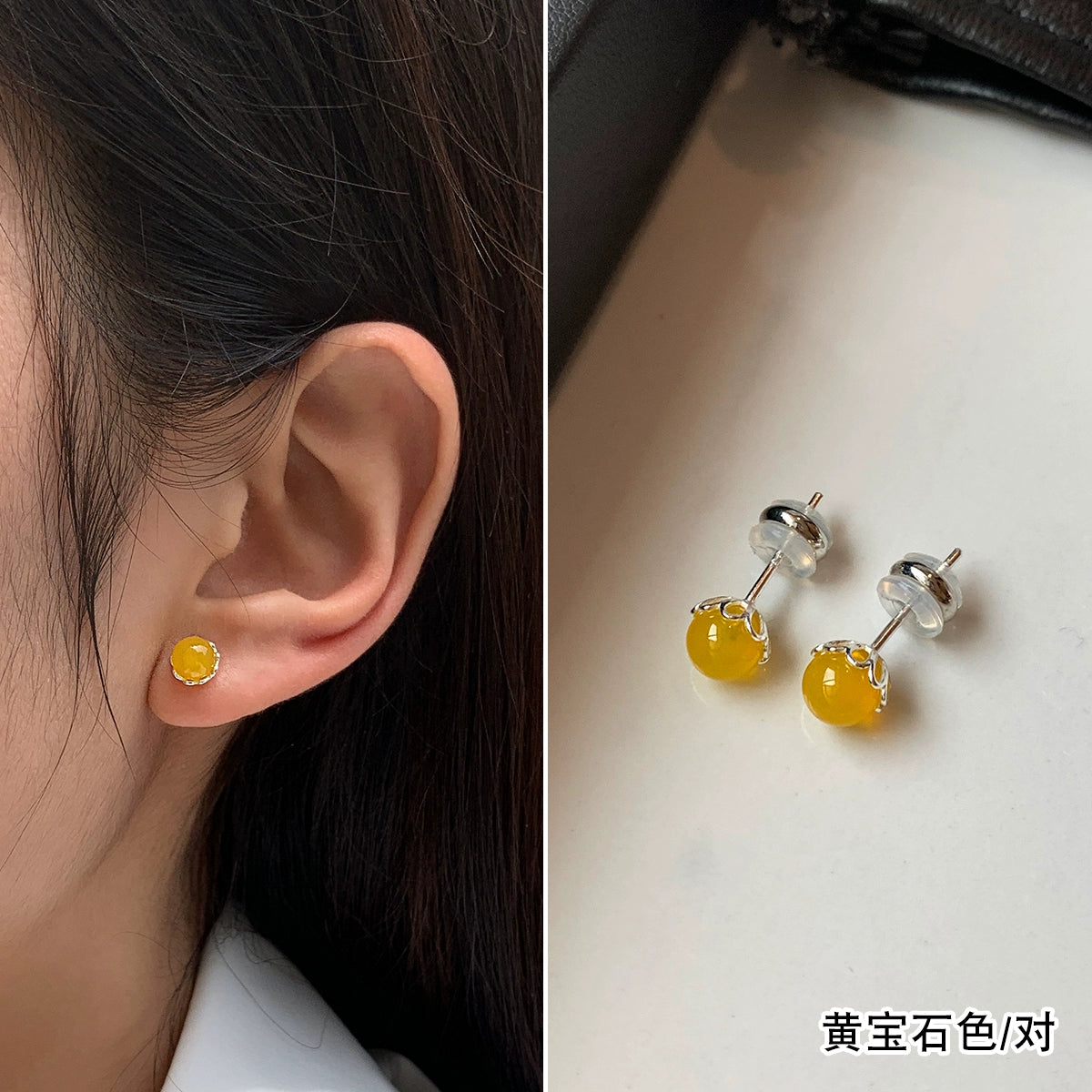 S999 sterling silver natural red and blue gemstone turquoise earrings women's small exquisite ear hole earrings 2025 new