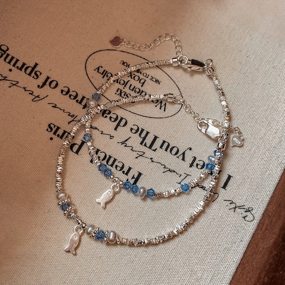 925 sterling silver broken silver aquamarine natural pearl bracelet women's light luxury exquisite fashion high-end bracelet