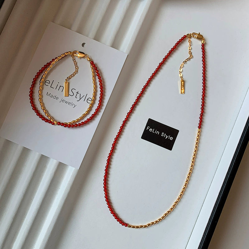 2025 New Year's red beaded necklace women's high-end accessories 2025 new explosion exquisite light luxury high-end sweater chain