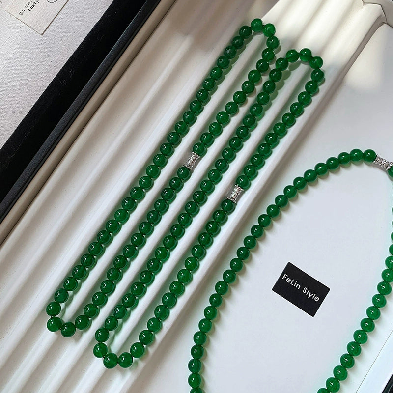 New Chinese chalcedony agate stone beaded necklace women's light luxury niche high-end 2025 new collarbone neck chain