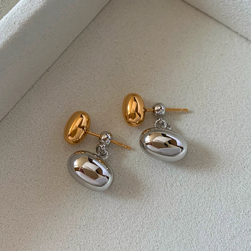 Gold and silver contrasting color bean stud earrings women's high-end niche design sense high-end simple temperament metal unique earrings earrings