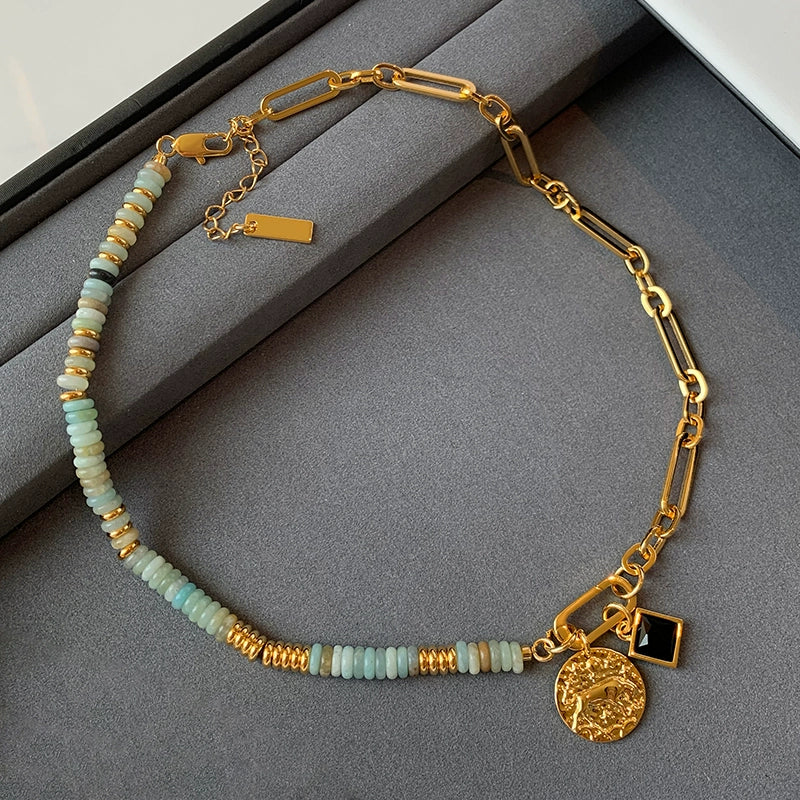 12 constellation natural stone beaded necklace women's accessories summer Europe and America 2025 new light luxury high-end exaggerated neck chain